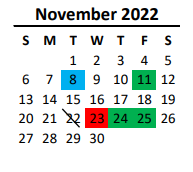 District School Academic Calendar for Porter Ridge Middle School for November 2022