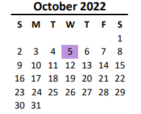 District School Academic Calendar for Sardis Elementary for October 2022