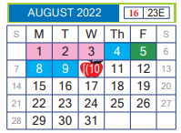 District School Academic Calendar for Juvenille Justice Alternative Prog for August 2022