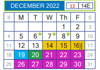 District School Academic Calendar for Juvenille Justice Alternative Prog for December 2022