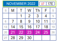District School Academic Calendar for Juvenille Justice Alternative Prog for November 2022