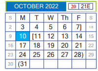 District School Academic Calendar for John B Alexander High School for October 2022