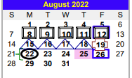 District School Academic Calendar for Valley View South Elementary for August 2022