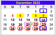 District School Academic Calendar for Valley View South Elementary for December 2022