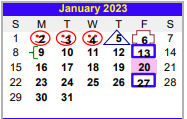 District School Academic Calendar for Valley View South Elementary for January 2023