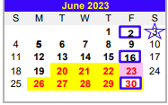 District School Academic Calendar for Valley View South Elementary for June 2023