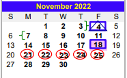 District School Academic Calendar for Valley View South Elementary for November 2022