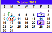 District School Academic Calendar for Valley View South Elementary for October 2022