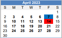 District School Academic Calendar for Homebound for April 2023