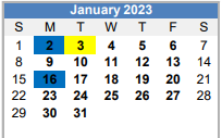 District School Academic Calendar for Martin De Leon Elementary for January 2023
