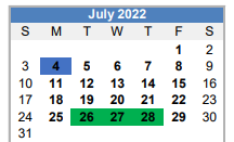 District School Academic Calendar for Homebound for July 2022