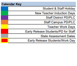 District School Academic Calendar Legend for Martin De Leon Elementary