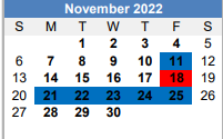 District School Academic Calendar for Martin De Leon Elementary for November 2022