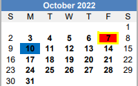 District School Academic Calendar for Martin De Leon Elementary for October 2022
