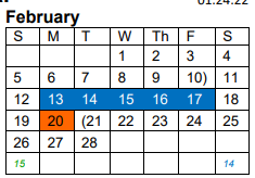 District School Academic Calendar for A I M S Ctr H S for February 2023