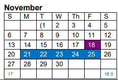 District School Academic Calendar for Vidor El for November 2022