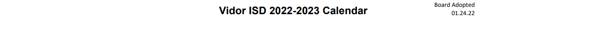 District School Academic Calendar for Vidor El