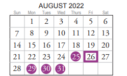 District School Academic Calendar for Old Donation Center for August 2022