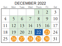 District School Academic Calendar for Corporate Landing Middle for December 2022