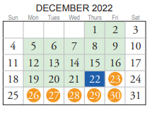 District School Academic Calendar for Old Donation Center for December 2022