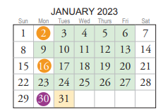 District School Academic Calendar for Old Donation Center for January 2023