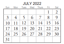 District School Academic Calendar for Windsor Oaks Elementary for July 2022