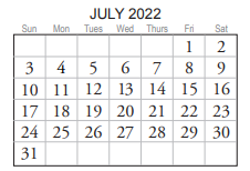 District School Academic Calendar for North Landing Elementary for July 2022