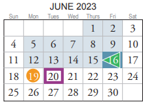 District School Academic Calendar for Independence Middle for June 2023
