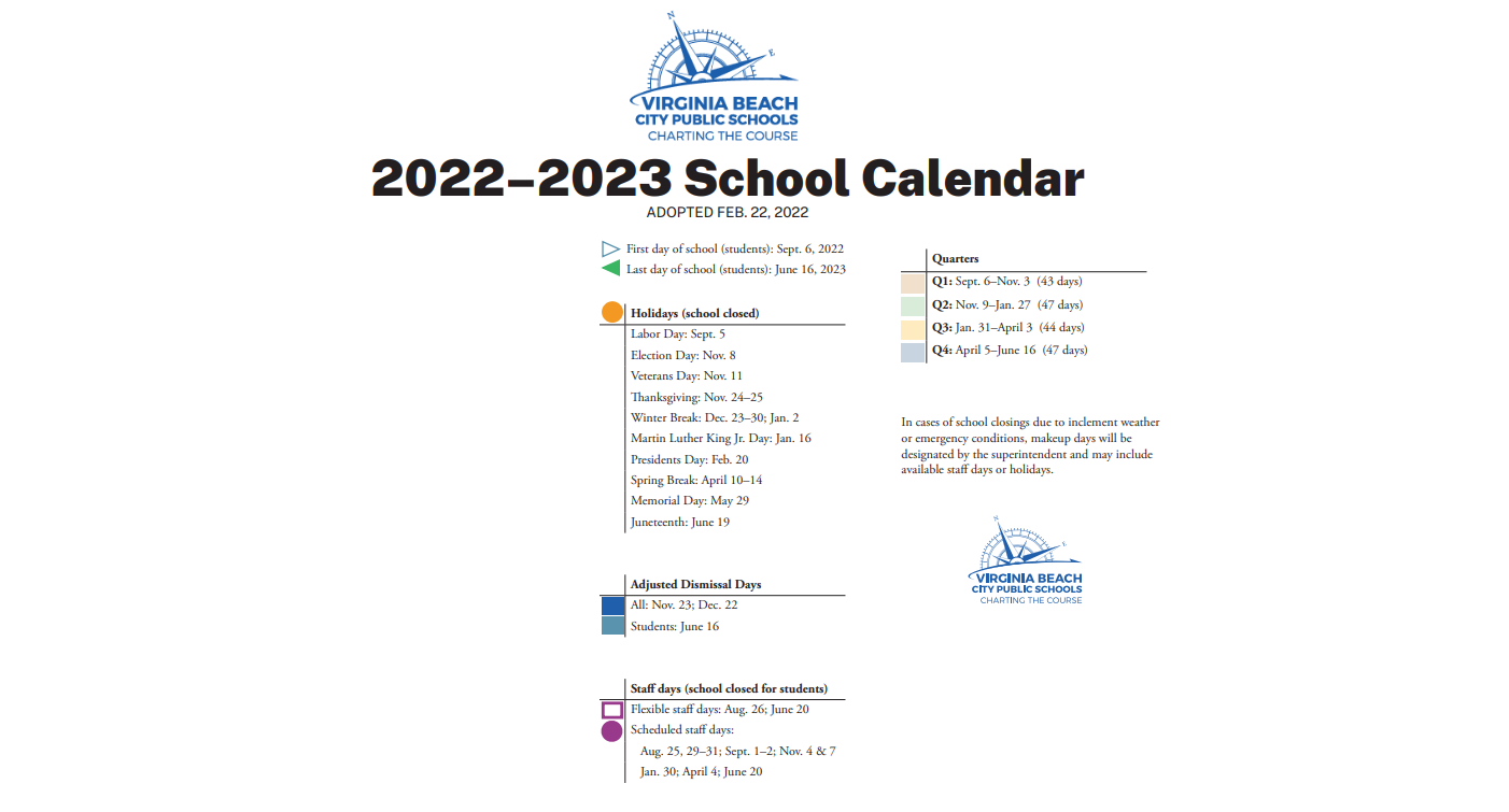 District School Academic Calendar Key for Old Donation Center