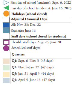 District School Academic Calendar Legend for Old Donation Center