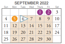 District School Academic Calendar for W. T. Cooke Elementary for September 2022