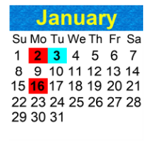 District School Academic Calendar for The Discovery Center for January 2023