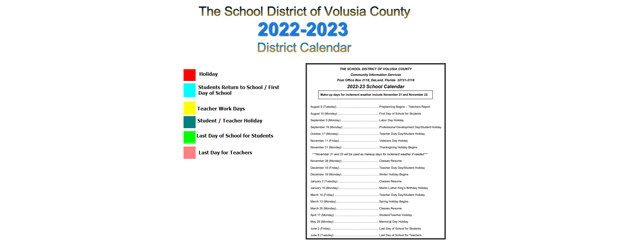 District School Academic Calendar Key for Ormond Beach Middle School