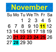 District School Academic Calendar for Volusia County Marine Institute for November 2022