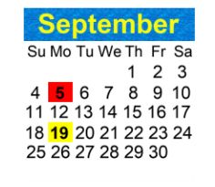 District School Academic Calendar for Holly Hill Elementary School for September 2022