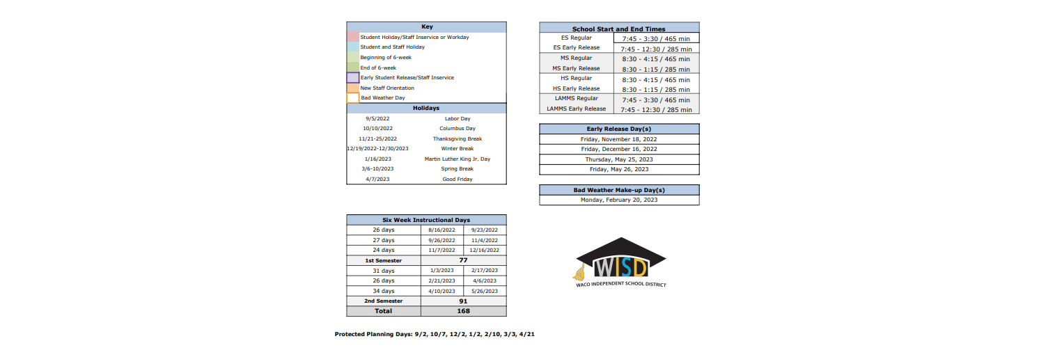 District School Academic Calendar Key for University Middle