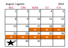 District School Academic Calendar for Wakefield Middle for August 2022