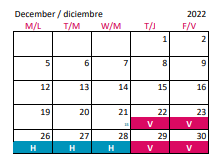 District School Academic Calendar for Bugg Elementary for December 2022