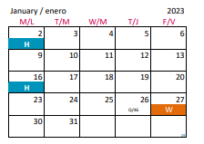 District School Academic Calendar for Wakefield Middle for January 2023