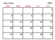 District School Academic Calendar for Zebulon Elementary for July 2022