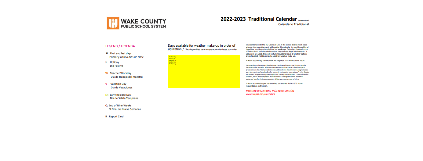 District School Academic Calendar Key for Knightdale Elementary
