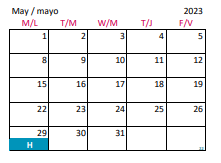 District School Academic Calendar for Wakefield Middle for May 2023