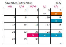 District School Academic Calendar for Reedy Creek Elementary for November 2022