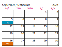 District School Academic Calendar for Dillard Drive Middle for September 2022