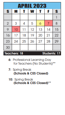 District School Academic Calendar for Potomac Heights Elementary for April 2023