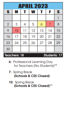 District School Academic Calendar for Springfield Middle for April 2023