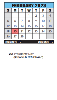 District School Academic Calendar for E. Russell Hicks School for February 2023