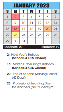 District School Academic Calendar for Clear Spring High for January 2023
