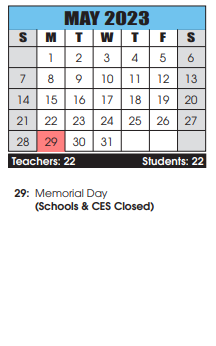 District School Academic Calendar for Washington County Job Development Center for May 2023