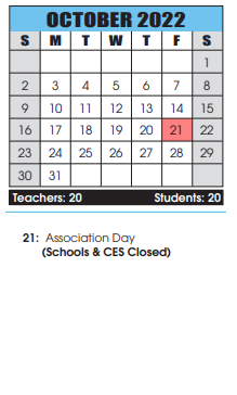 District School Academic Calendar for Evening High School for October 2022
